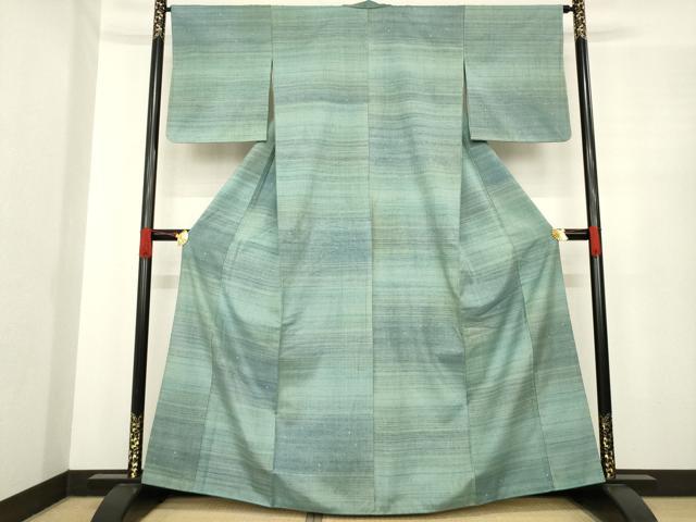 平和屋着物●上質な紬　横段文　正絹　逸品　AABE9234ck