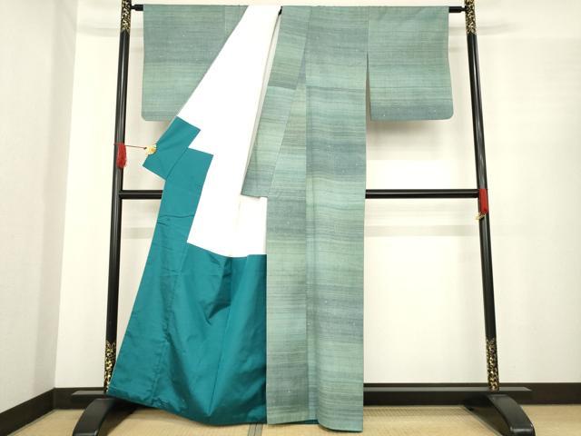 平和屋着物●上質な紬　横段文　正絹　逸品　AABE9234ck
