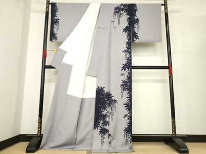 平和屋着物●訪問着　藤花房シルエット　金彩　ロング丈　正絹　逸品　AABE9237ck
