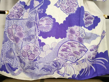 平和屋着物●名門　藤娘きぬたや・総絞り　訪問着　几帳花鳥文　正絹　逸品　AABE9240ck