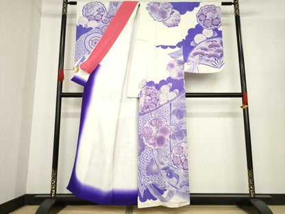 平和屋着物●名門　藤娘きぬたや・総絞り　訪問着　几帳花鳥文　正絹　逸品　AABE9240ck