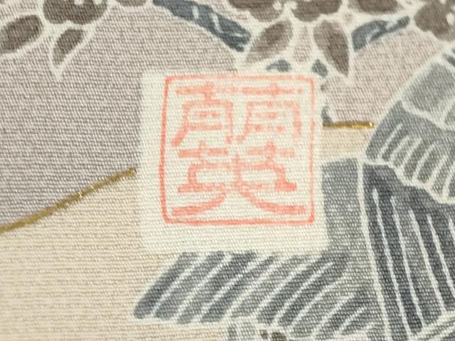 平和屋着物●訪問着　作家物　中国三大刺繍　スワトウ刺繍　汕頭刺繍　風景文　暈し染め　金彩　金通し地　正絹　逸品　AABE9242ck