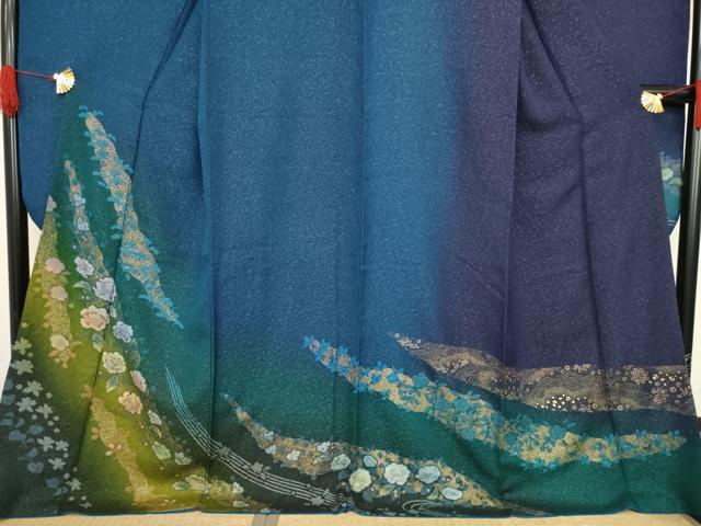 平和屋着物●豪華振袖　辻が花　流水花文　暈し染め　やまと誂製　ロング丈　正絹　逸品　AABE9243ck 平和屋着物○豪華振袖 辻が花 流水花文 暈し染め やまと誂製