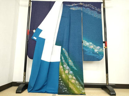 平和屋着物●豪華振袖　辻が花　流水花文　暈し染め　やまと誂製　ロング丈　正絹　逸品　AABE9243ck