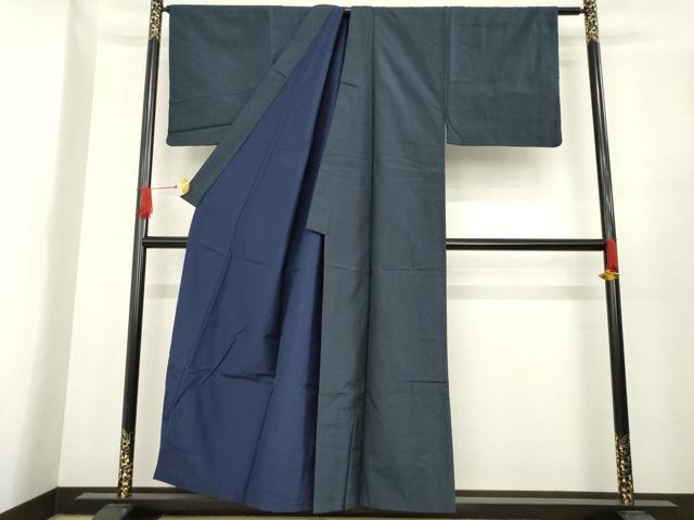 平和屋着物●男性　紬　アンサンブル　長襦袢(袷)セット　格子　正絹　逸品　AABE9256ck