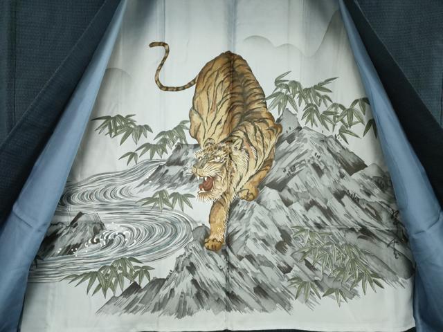 平和屋着物●男性　紬　アンサンブル　長襦袢(袷)セット　格子　正絹　逸品　AABE9256ck