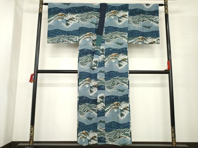 平和屋着物●男性　紬　アンサンブル　長襦袢(袷)セット　格子　正絹　逸品　AABE9256ck