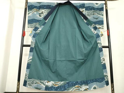 平和屋着物●男性　紬　アンサンブル　長襦袢(袷)セット　格子　正絹　逸品　AABE9256ck