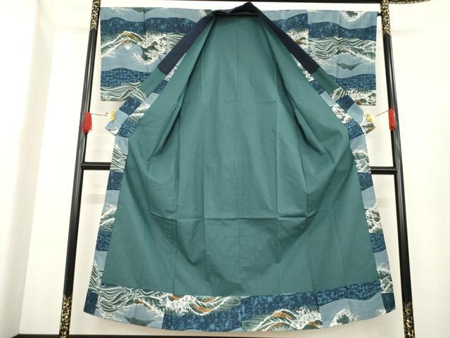 平和屋着物●男性　紬　アンサンブル　長襦袢(袷)セット　格子　正絹　逸品　AABE9256ck