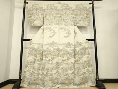 平和屋着物●訪問着　総刺繍　中国三大刺繍　スワトウ刺繍　汕頭刺繍　人物風景文　金糸　さが美扱い　正絹　逸品　AABE9264ck