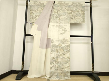 平和屋着物●訪問着　総刺繍　中国三大刺繍　スワトウ刺繍　汕頭刺繍　人物風景文　金糸　さが美扱い　正絹　逸品　AABE9264ck