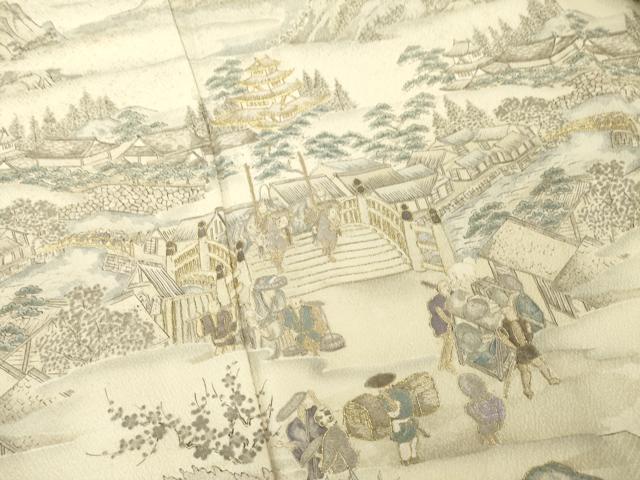 平和屋着物●訪問着　総刺繍　中国三大刺繍　スワトウ刺繍　汕頭刺繍　人物風景文　金糸　さが美扱い　正絹　逸品　AABE9264ck