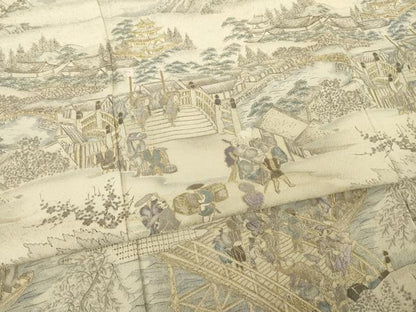 平和屋着物●訪問着　総刺繍　中国三大刺繍　スワトウ刺繍　汕頭刺繍　人物風景文　金糸　さが美扱い　正絹　逸品　AABE9264ck