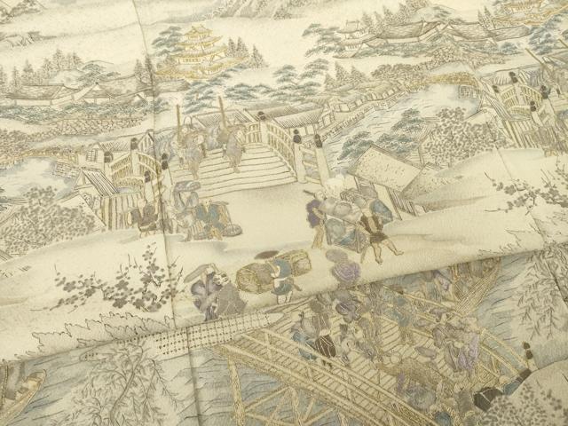 平和屋着物●訪問着　総刺繍　中国三大刺繍　スワトウ刺繍　汕頭刺繍　人物風景文　金糸　さが美扱い　正絹　逸品　AABE9264ck
