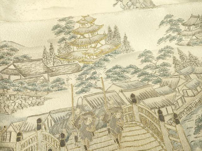 平和屋着物●訪問着　総刺繍　中国三大刺繍　スワトウ刺繍　汕頭刺繍　人物風景文　金糸　さが美扱い　正絹　逸品　AABE9264ck