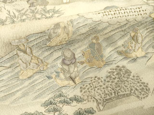 平和屋着物●訪問着　総刺繍　中国三大刺繍　スワトウ刺繍　汕頭刺繍　人物風景文　金糸　さが美扱い　正絹　逸品　AABE9264ck