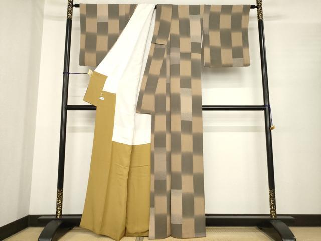 平和屋着物●上質な小紋　市松文　鬼しぼ縮緬　ますいわ屋扱い　正絹　逸品　AABE9267ck