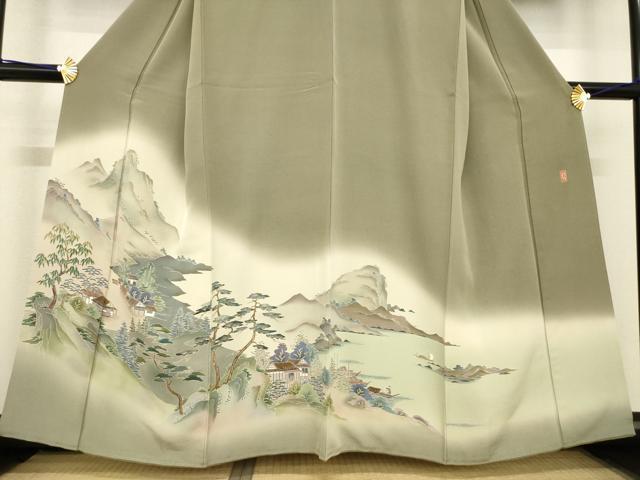 平和屋着物●十日町　加賀草木友禅の第一人者　田村哲彦　色留袖　人物風景文　正絹　逸品　AABE9268ck