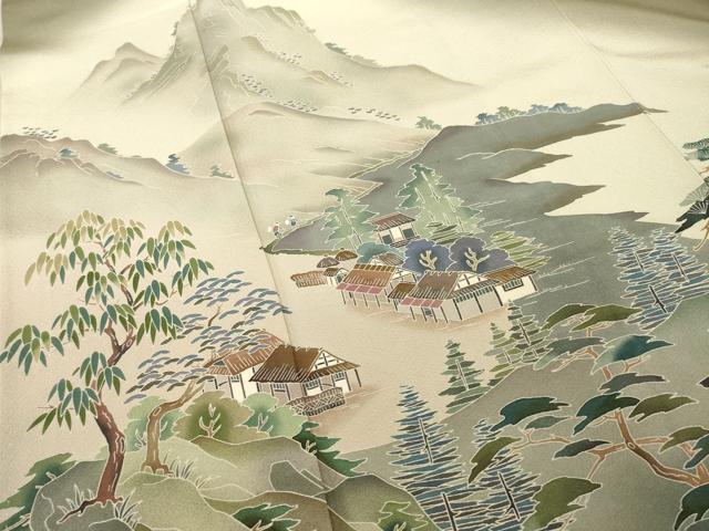 平和屋着物●十日町　加賀草木友禅の第一人者　田村哲彦　色留袖　人物風景文　正絹　逸品　AABE9268ck