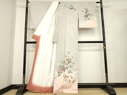 平和屋着物●本場加賀友禅作家　森田耕三　白山紬　訪問着　枝花文　暈し染め　正絹　逸品　AABE9270ck