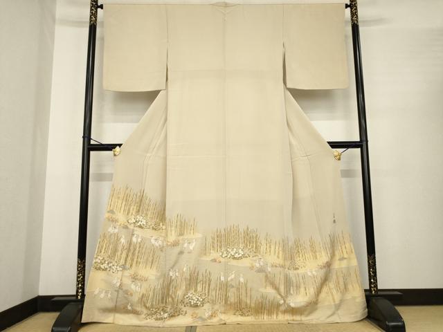 平和屋着物●松尾光琳 色留袖 刺繍 シロサギ 金彩 正絹 逸品 AABE9271ck