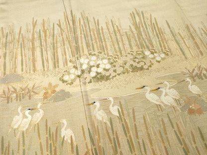 平和屋着物●松尾光琳 色留袖 刺繍 シロサギ 金彩 正絹 逸品 AABE9271ck