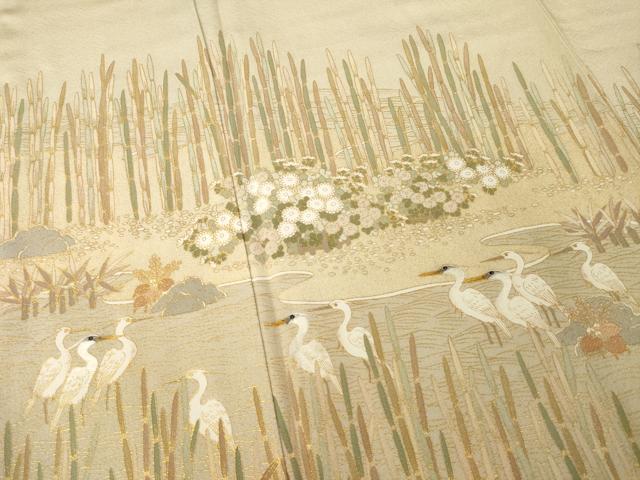平和屋着物●松尾光琳 色留袖 刺繍 シロサギ 金彩 正絹 逸品 AABE9271ck