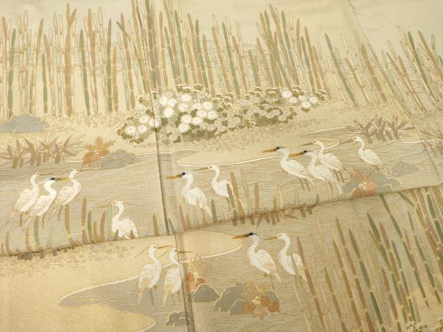 平和屋着物●松尾光琳 色留袖 刺繍 シロサギ 金彩 正絹 逸品 AABE9271ck