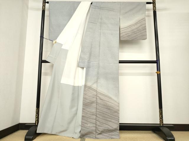 平和屋着物●石川県指定無形文化財　牛首紬　白山工房　手織り　訪問着　流水文　証紙付き　正絹　逸品　AABE9277ck