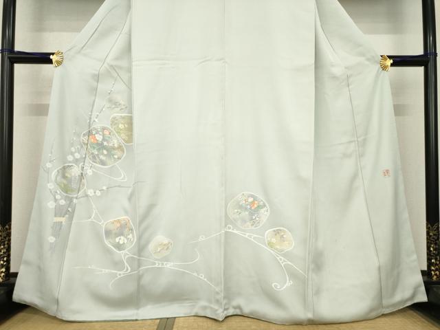 平和屋着物●訪問着　作家物　英正　流水花文　反端付き　正絹　逸品　AABE9278ck