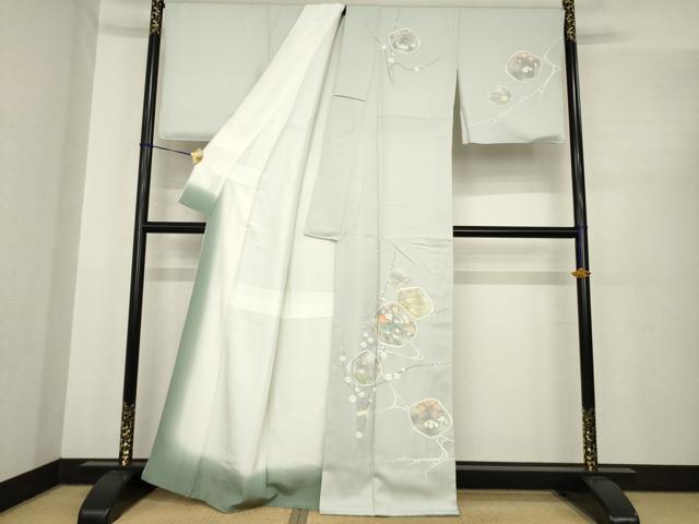 平和屋着物●訪問着　作家物　英正　流水花文　反端付き　正絹　逸品　AABE9278ck