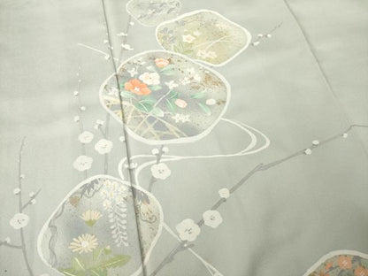 平和屋着物●訪問着　作家物　英正　流水花文　反端付き　正絹　逸品　AABE9278ck