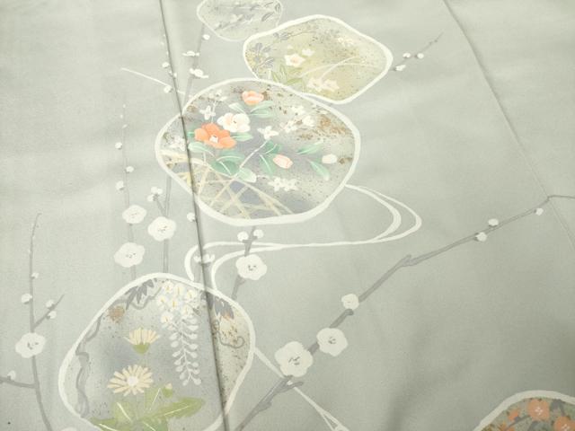 平和屋着物●訪問着　作家物　英正　流水花文　反端付き　正絹　逸品　AABE9278ck