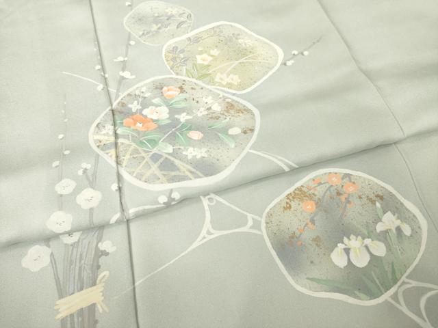 平和屋着物●訪問着　作家物　英正　流水花文　反端付き　正絹　逸品　AABE9278ck
