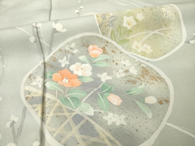 平和屋着物●訪問着　作家物　英正　流水花文　反端付き　正絹　逸品　AABE9278ck