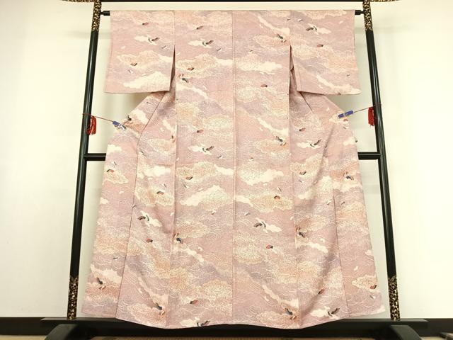 平和屋着物▽上質な小紋 単衣 地紙花文 金彩 正絹 逸品 AABE9282jh