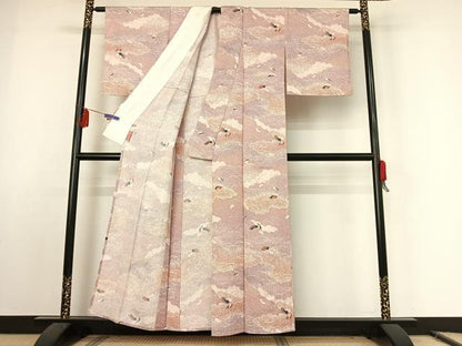 平和屋着物▽上質な小紋 単衣 地紙花文 金彩 正絹 逸品 AABE9282jh