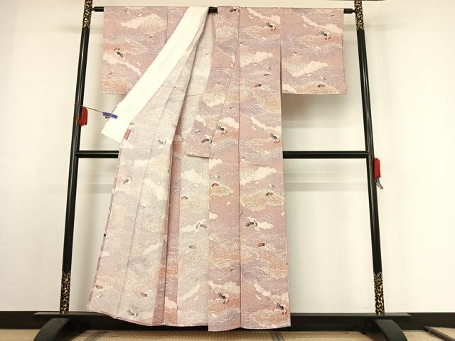 平和屋着物▽上質な小紋 単衣 地紙花文 金彩 正絹 逸品 AABE9282jh