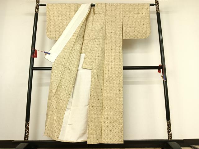 平和屋着物▽上質な紬　単衣　格子　正絹　逸品　AABE9283jh