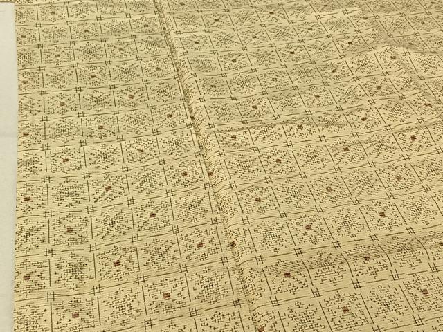 平和屋着物▽上質な紬　単衣　格子　正絹　逸品　AABE9283jh