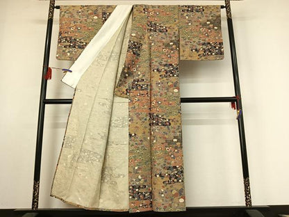 平和屋着物▽上質な小紋　単衣　花鳥文　金彩　正絹　逸品　AABE9284jh
