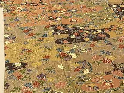 平和屋着物▽上質な小紋　単衣　花鳥文　金彩　正絹　逸品　AABE9284jh