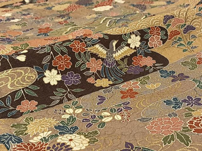 平和屋着物▽上質な小紋　単衣　花鳥文　金彩　正絹　逸品　AABE9284jh