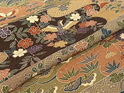 平和屋着物▽上質な小紋　単衣　花鳥文　金彩　正絹　逸品　AABE9284jh