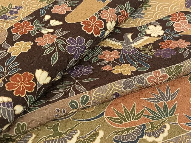 平和屋着物▽上質な小紋　単衣　花鳥文　金彩　正絹　逸品　AABE9284jh