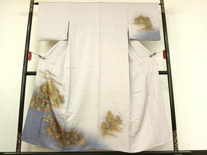 平和屋着物▽訪問着　単衣　作家物　風景文　暈し染め　金彩　やまと誂製　正絹　逸品　AABE9286jh