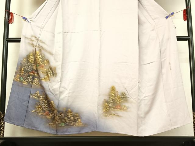 平和屋着物▽訪問着　単衣　作家物　風景文　暈し染め　金彩　やまと誂製　正絹　逸品　AABE9286jh