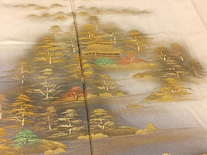 平和屋着物▽訪問着　単衣　作家物　風景文　暈し染め　金彩　やまと誂製　正絹　逸品　AABE9286jh