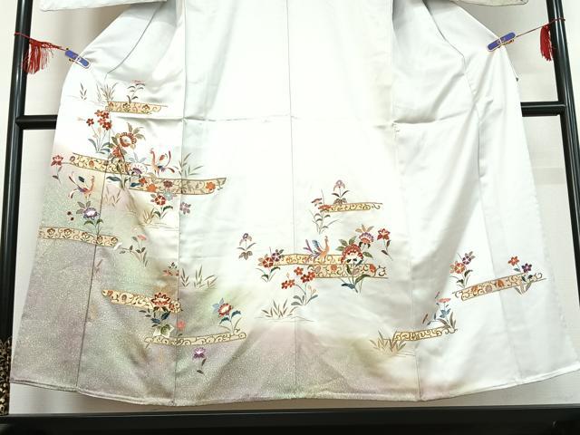 平和屋着物▽訪問着 単衣 螺鈿 花鳥文 暈し染め 金彩 正絹 逸品 AABE9290jh