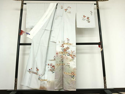 平和屋着物▽訪問着 単衣 螺鈿 花鳥文 暈し染め 金彩 正絹 逸品 AABE9290jh
